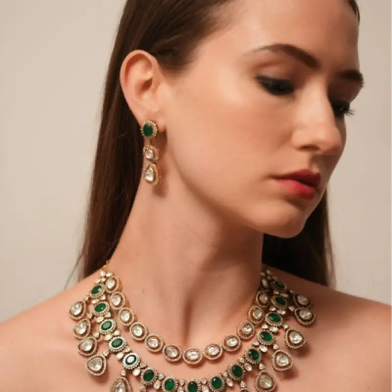 Akanksha Polki 2 Layer Necklace Set