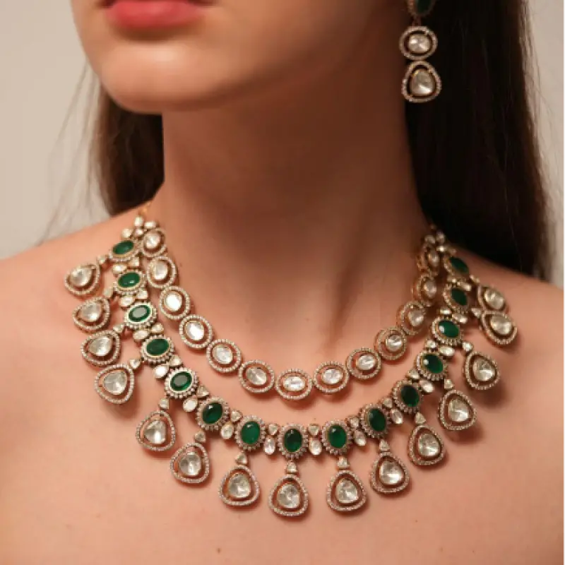 Akanksha Polki 2 Layer Necklace Set