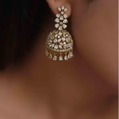 Artificial White Stones Jhumkas