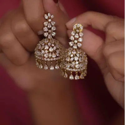 Artificial White Stones Jhumkas