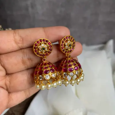 Imitation Kemp Stones Jhumkas