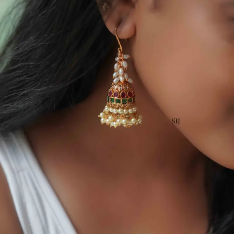 Imitation Rice Pearl Hook Drop Jhumkas