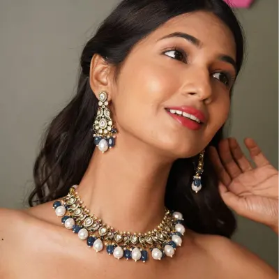 Tapasvi Indian Necklace Set with Baroque Pearls