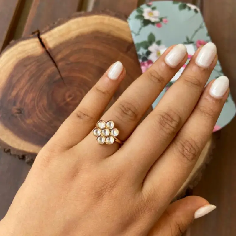 Tiny Floral Polki Adjustable Indian Ring